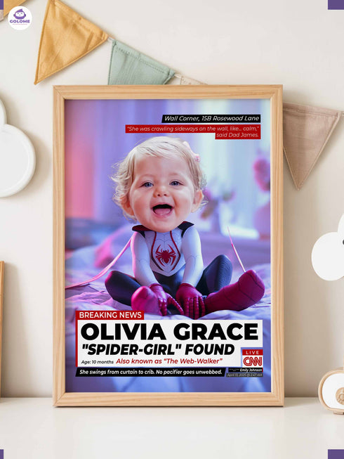 Custom Baby News Poster – Personalized Baby Web Walker Girl Wall Art